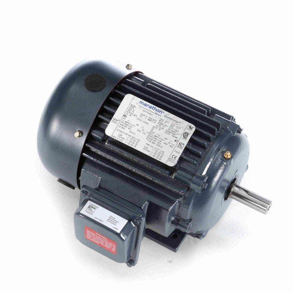 Marathon Electric General Purpose Motor, 2 & 1.50 HP, 3 Ph, 60 & 50 Hz, 208-230/460 & 190/380 V, 1800 & 1500 RPM, 145T Frame, TEFC