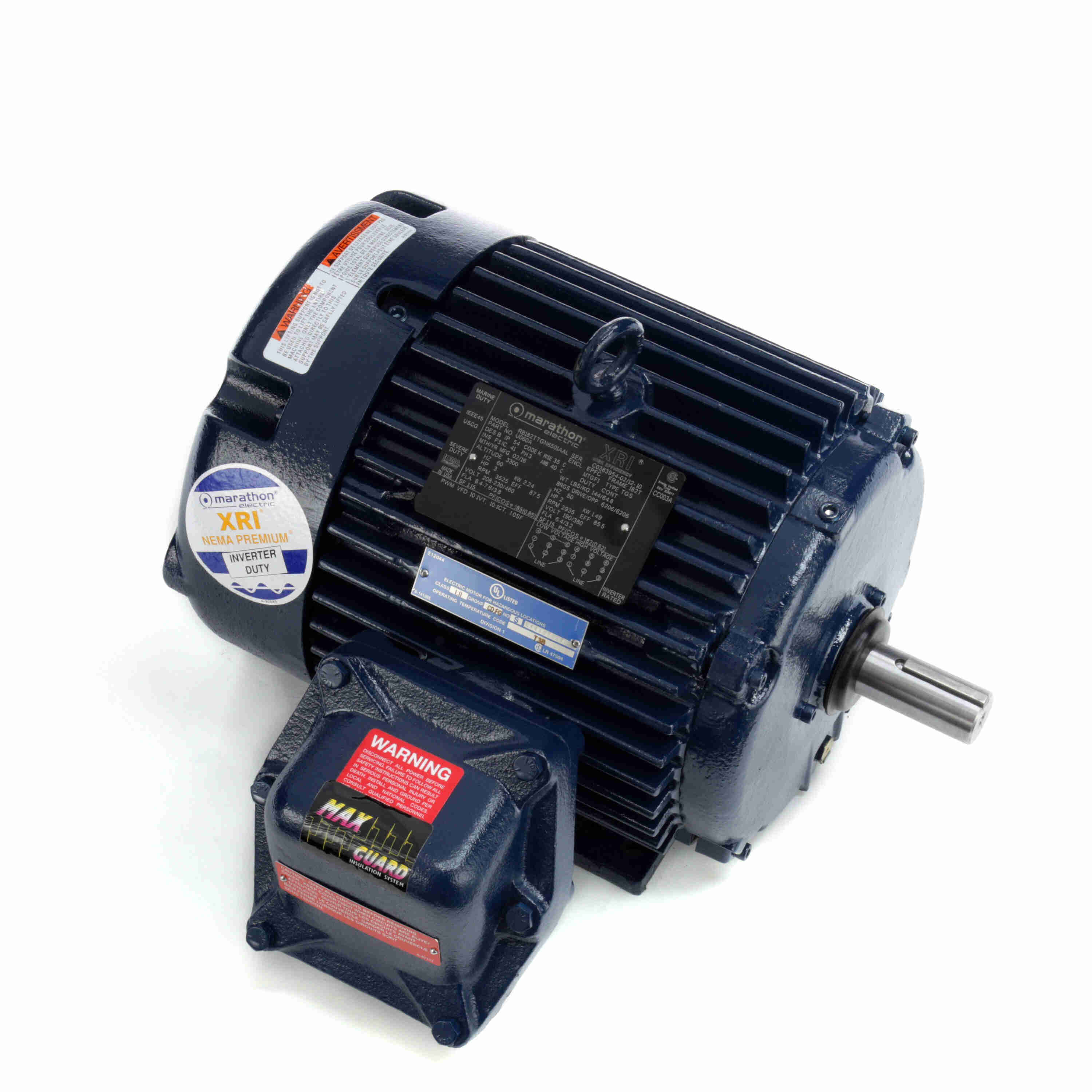 Marathon Electric Cast Iron Motor, 1.50 & 1 HP, 3 Ph, 60 & 50 Hz, 230/460 & 200/400 V, 1200 & 1000 RPM, 100L Frame, TEFC
