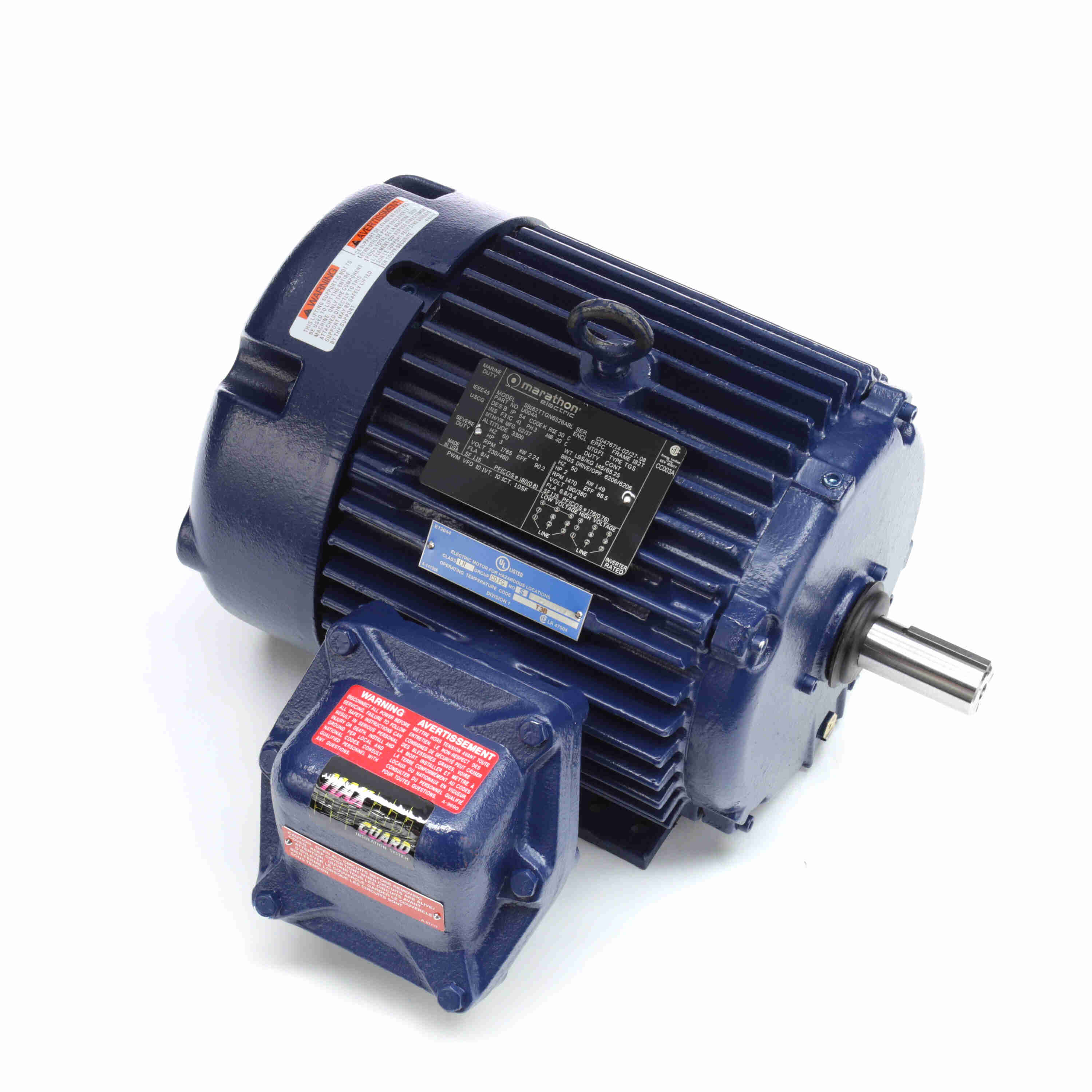 Marathon Electric Explosion Proof Motor, 3 & 2 HP, 3 Ph, 60 & 50 Hz, 230/460 & 190/380 V, 1800 & 1500 RPM, 182T Frame, EPFC