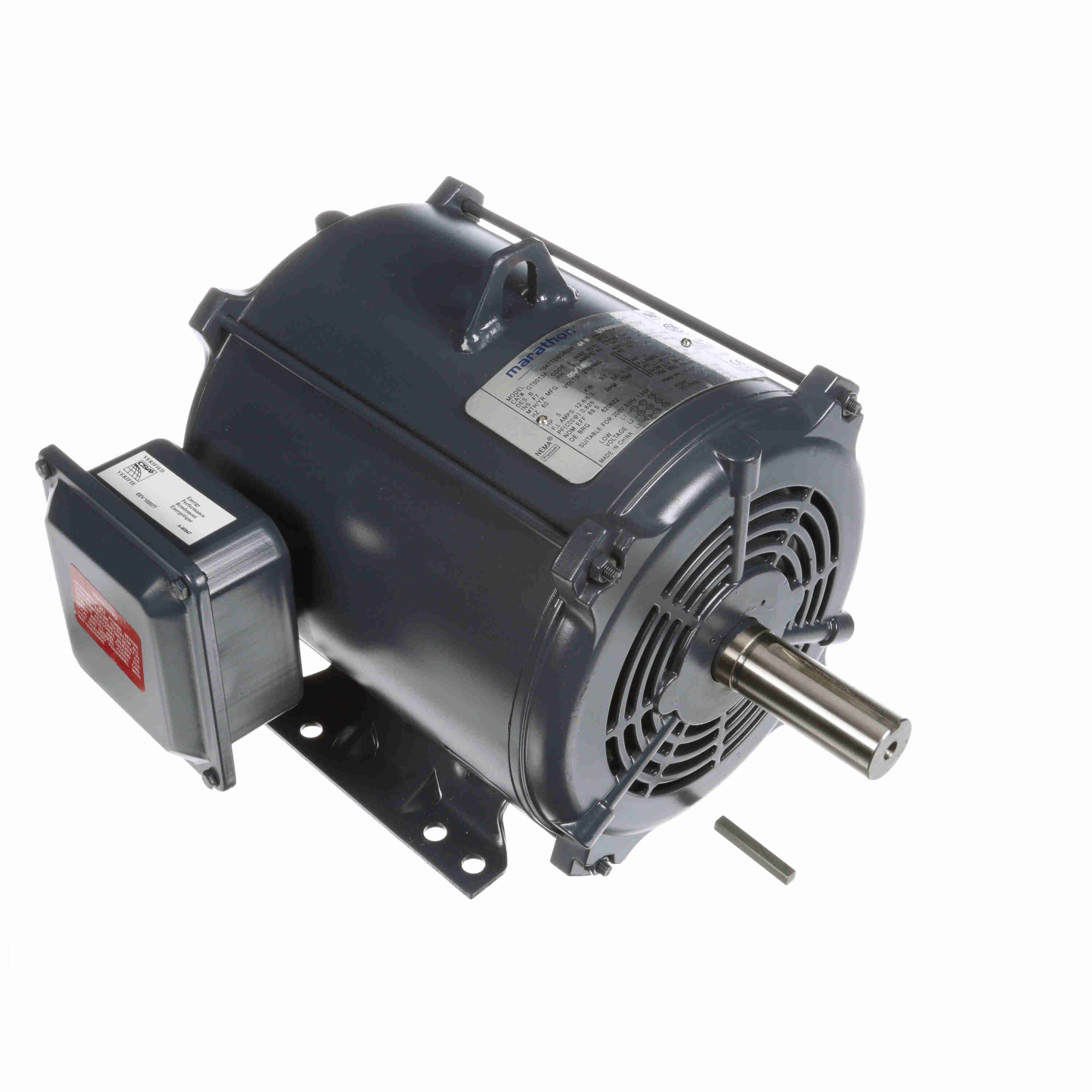 Marathon Electric General Purpose Motor, 5 & 3 HP, 3 Ph, 60 & 50 Hz, 230/460 & 190/380 V, 1800 & 1500 RPM, 184T Frame, DP
