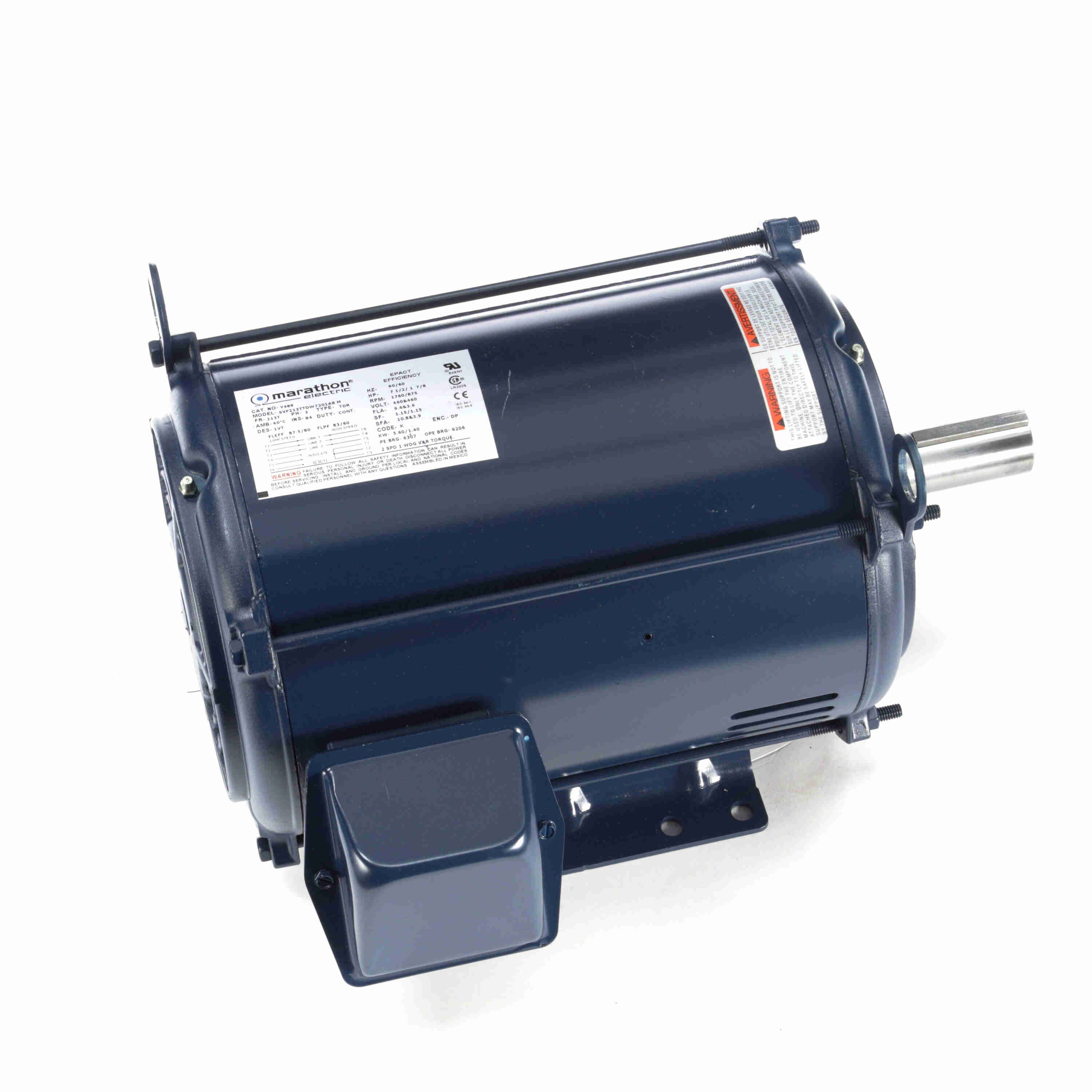 Marathon Electric Other Purpose Motor, 7.50 & 1.88 HP, 3 Ph, 60 & 60 Hz, 460 & 460 V, 1800 & 1800 RPM, 213T Frame, DP