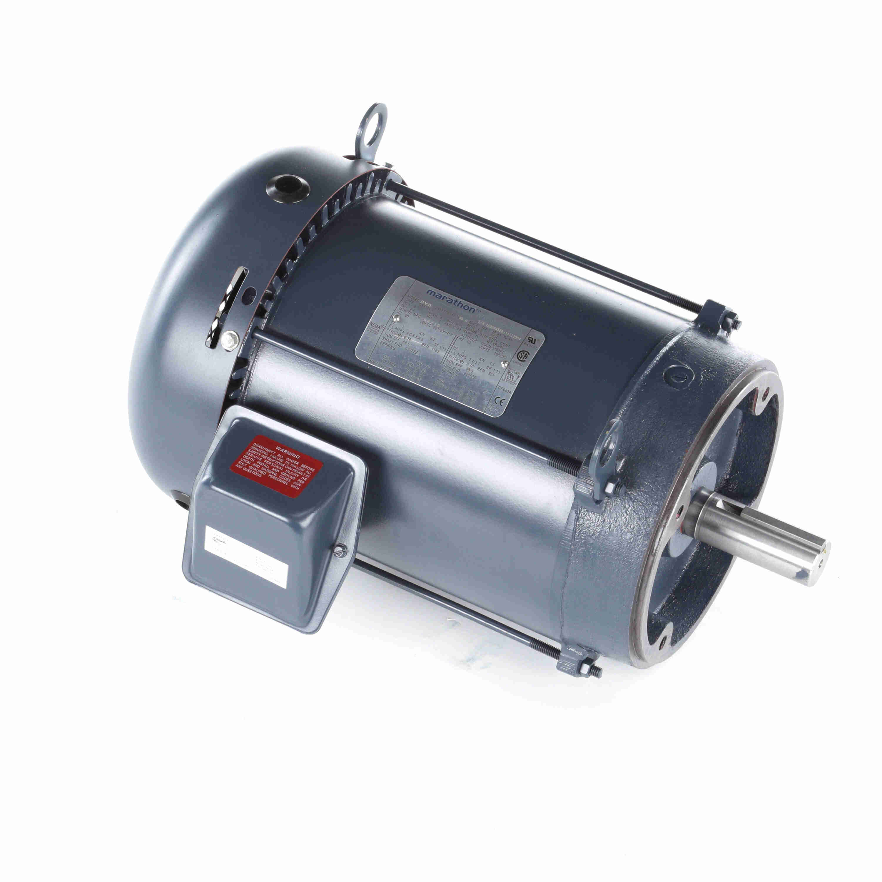 Marathon Electric General Purpose Motor, 3 & 2 HP, 3 Ph, 60 & 50 Hz, 230/460 & 190/380 V, 1200 & 1000 RPM, 213TC Frame, TEFC