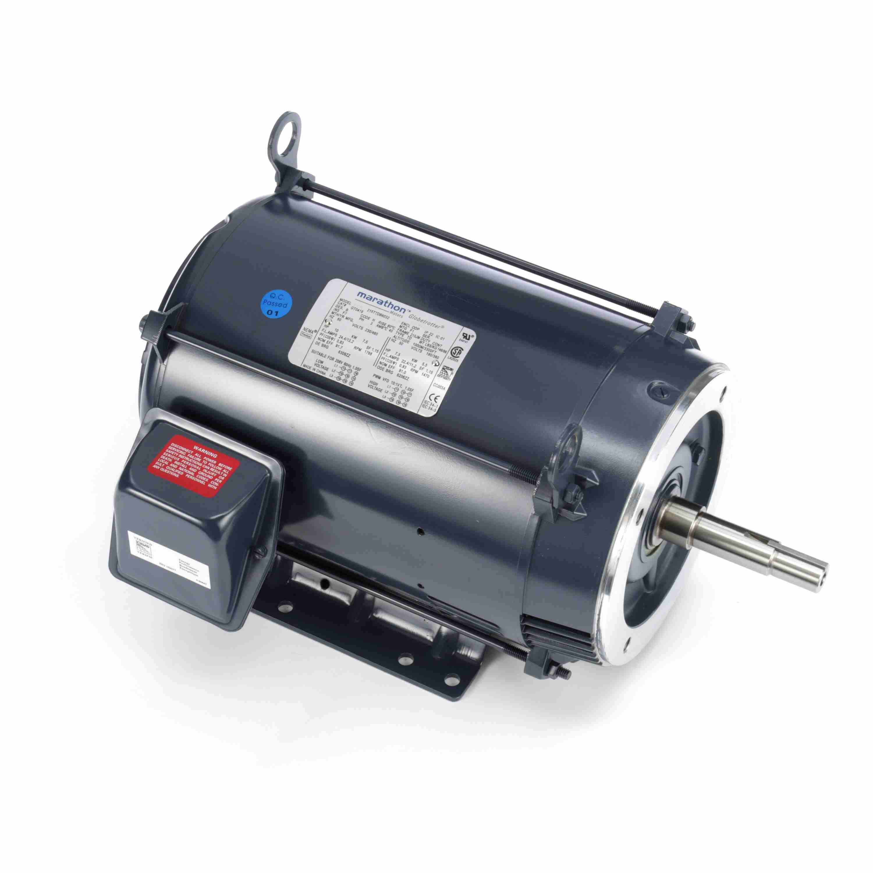 Marathon Electric Close-Coupled Pump Motor, 10 & 7.50 HP, 3 Ph, 60 & 50 Hz, 230/460 & 190/380 V, 1800 & 1500 RPM, 215JM Frame, DP