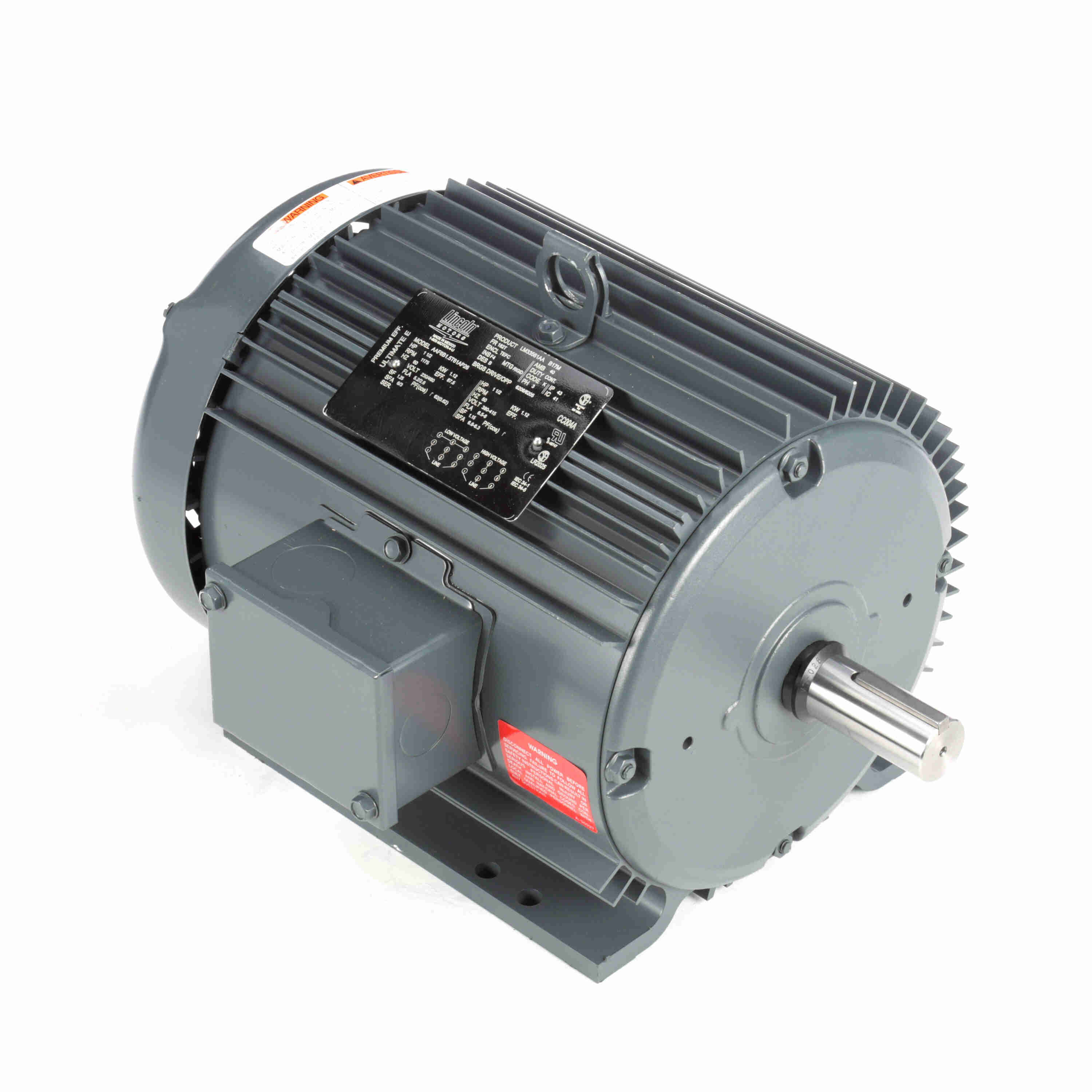 Marathon Electric General Purpose Motor, 1.50 & 1.50 HP, 3 Ph, 60 & 50 Hz, 230/460 & 380-415 V, 1200 & 1000 RPM, 182T Frame, TEFC