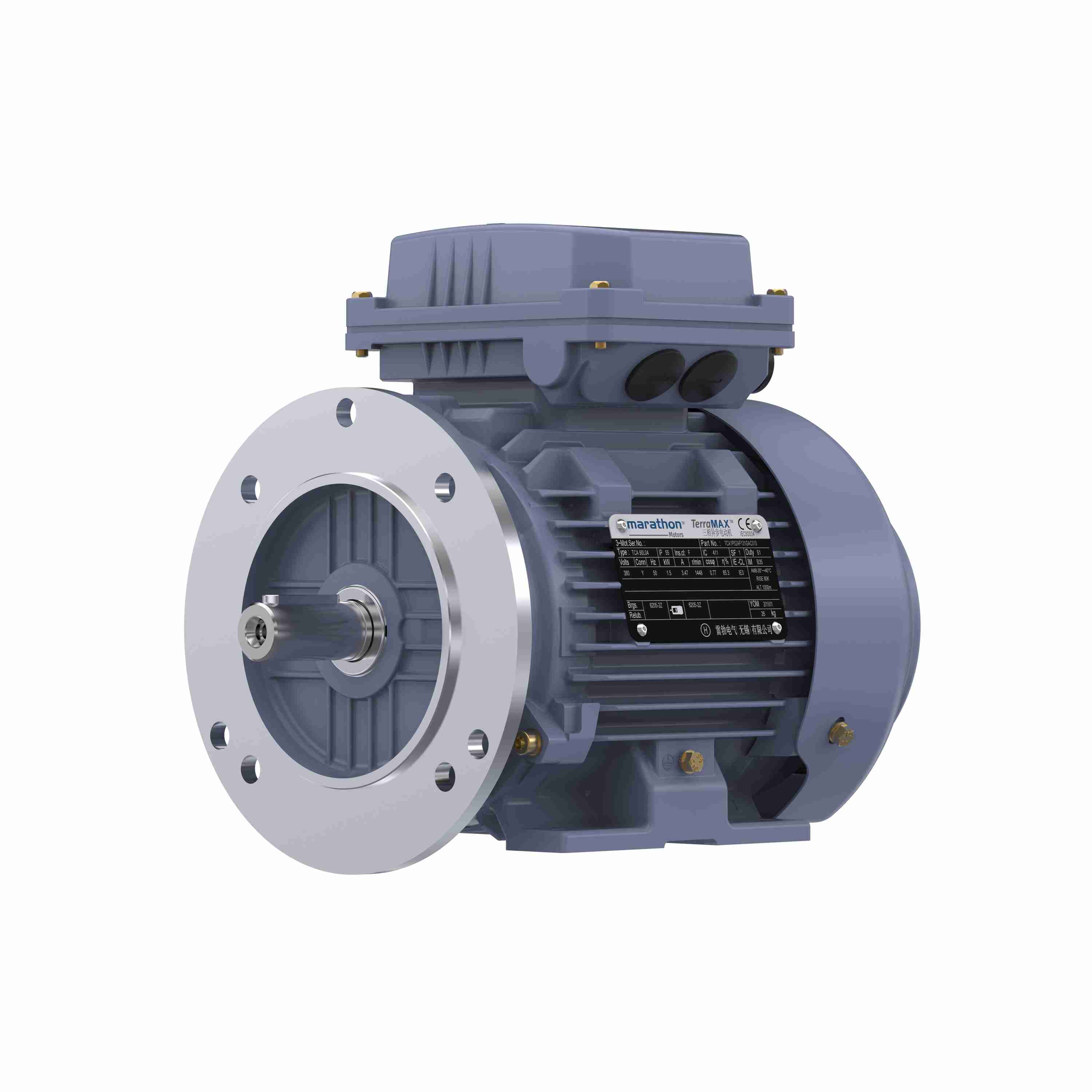 Marathon Electric Cast Iron Motor, 1.50 HP, 3 Ph, 50 Hz, 380 V, 1000 RPM, 90L Frame, TEFC