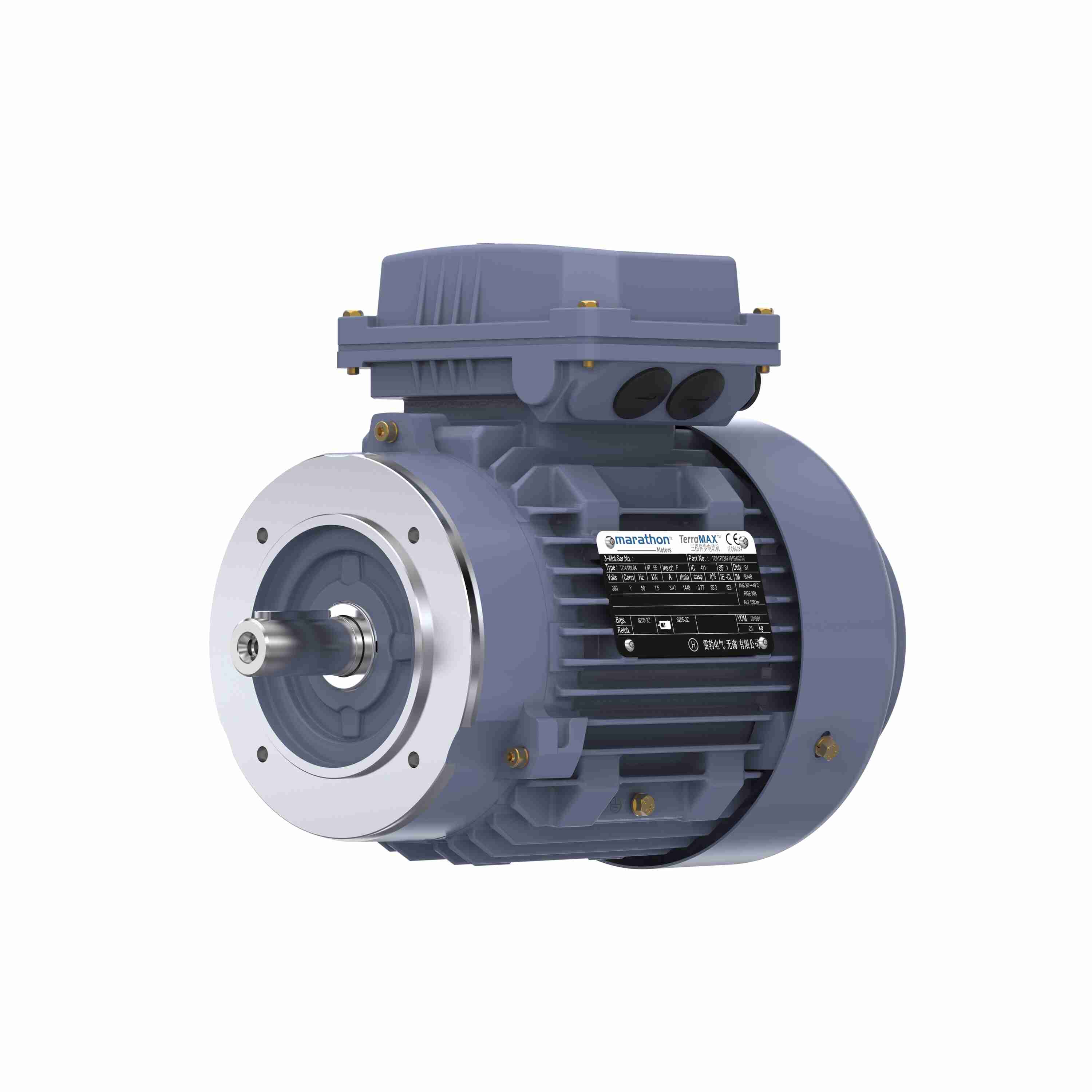 Marathon Electric Cast Iron Motor, 1.50 HP, 3 Ph, 50 Hz, 380 V, 1000 RPM, 90L Frame, TEFC