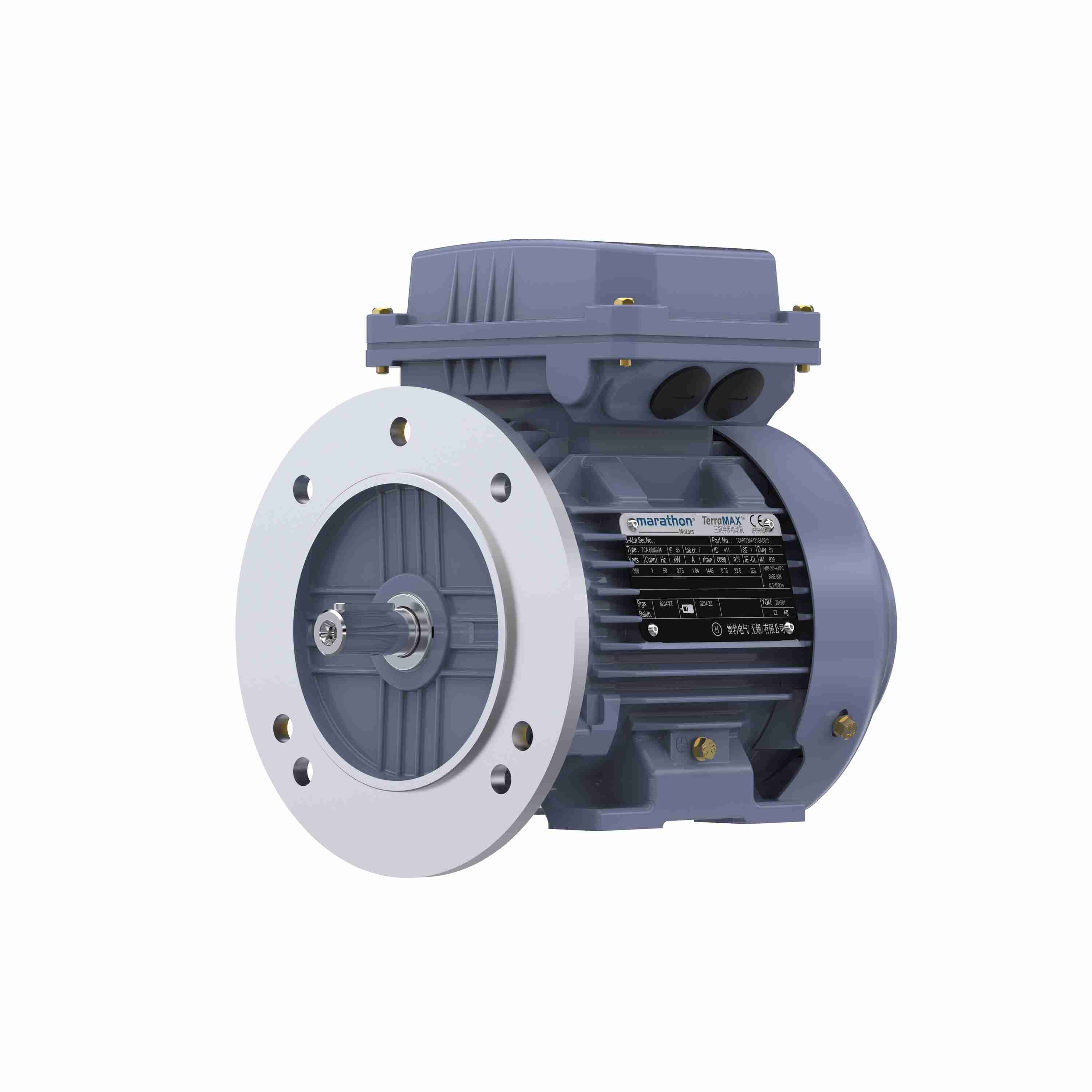 Marathon Electric Cast Iron Motor, 1.50 HP, 3 Ph, 50 Hz, 380 V, 3000 RPM, 80M Frame, TEFC