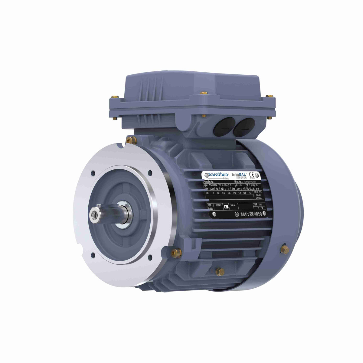 Marathon Electric Cast Iron Motor, 1.50 HP, 3 Ph, 50 Hz, 380 V, 3000 RPM, 80M Frame, TEFC